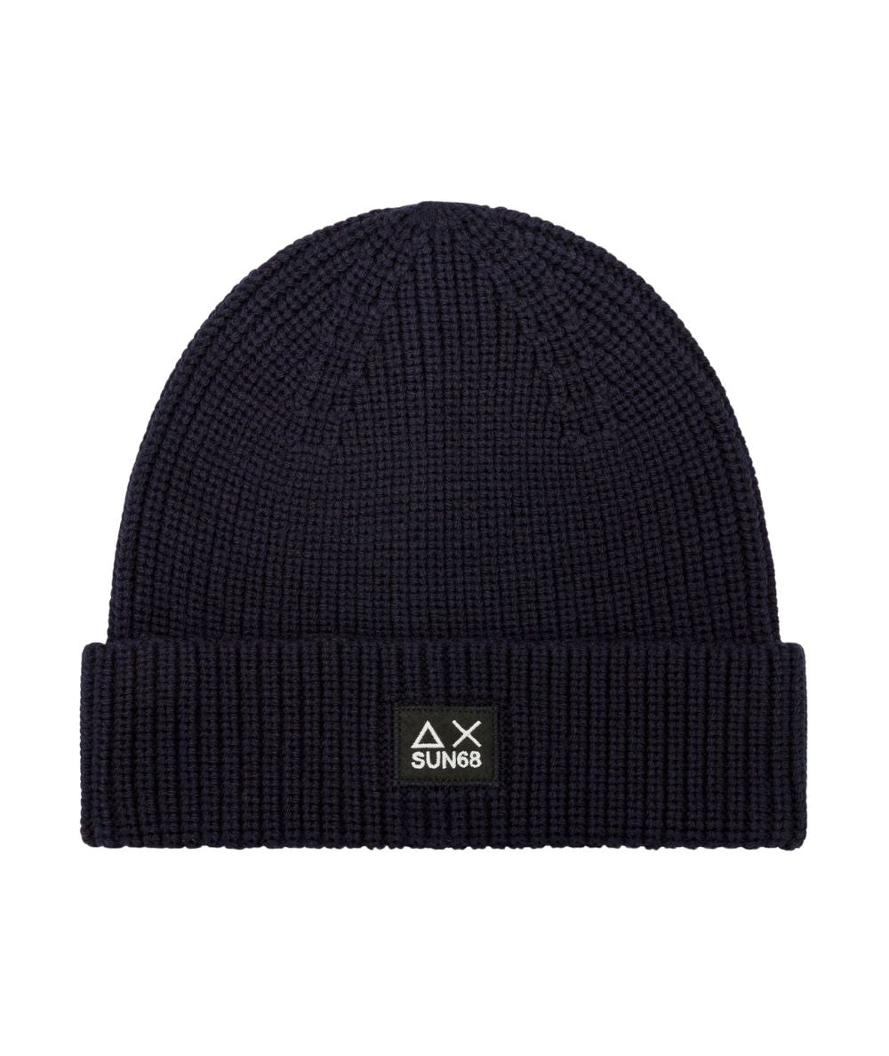 Sun68 Berretto in Misto Lana a Coste Inglesi C46107 Blu Navy
