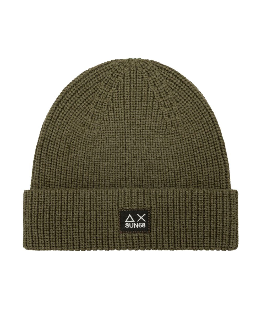 - Sun68 Berretto in Misto Lana a Coste Inglesi C46107 Verde Militare