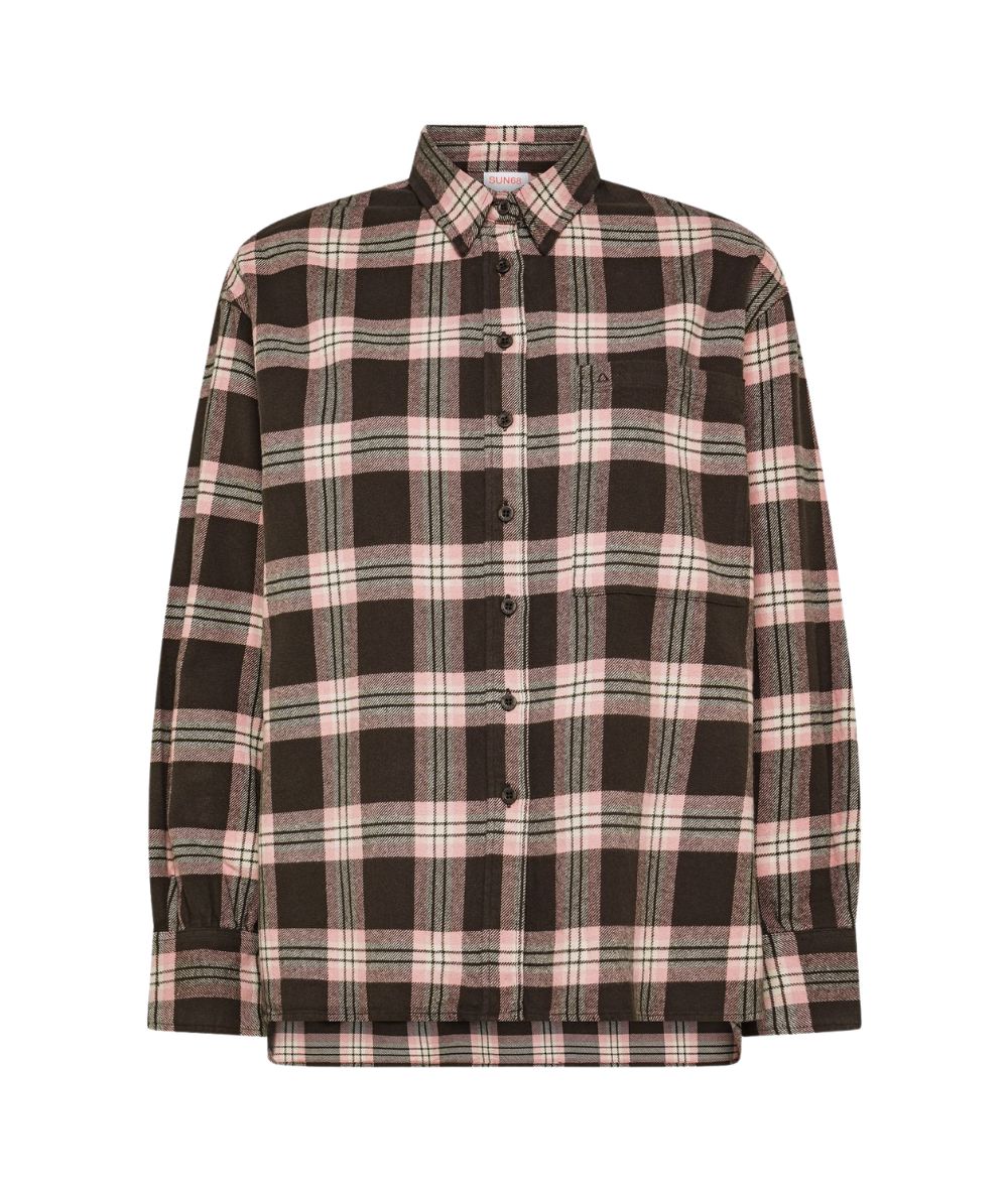 Sun68 Camicia Over in Flanella con Motivo Check S46204 Marrone Rosa