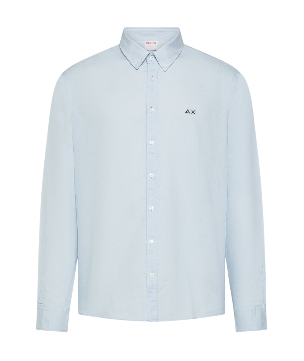 Sun68 Camicia a Maniche Lunghe in Misto Lino e Cotone S36106 Azzurro