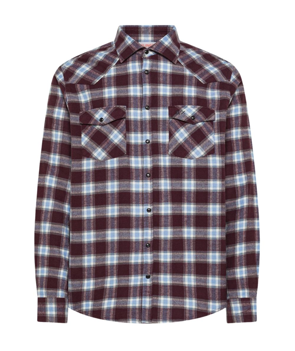 Sun68 Camicia a Quadri in Flanella S46105 Bordeaux Azzurro