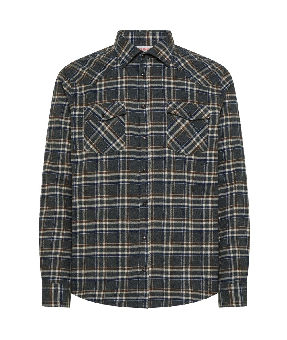 Sun68 Camicia a Quadri in Flanella S46105 Grigio Verde Scuro