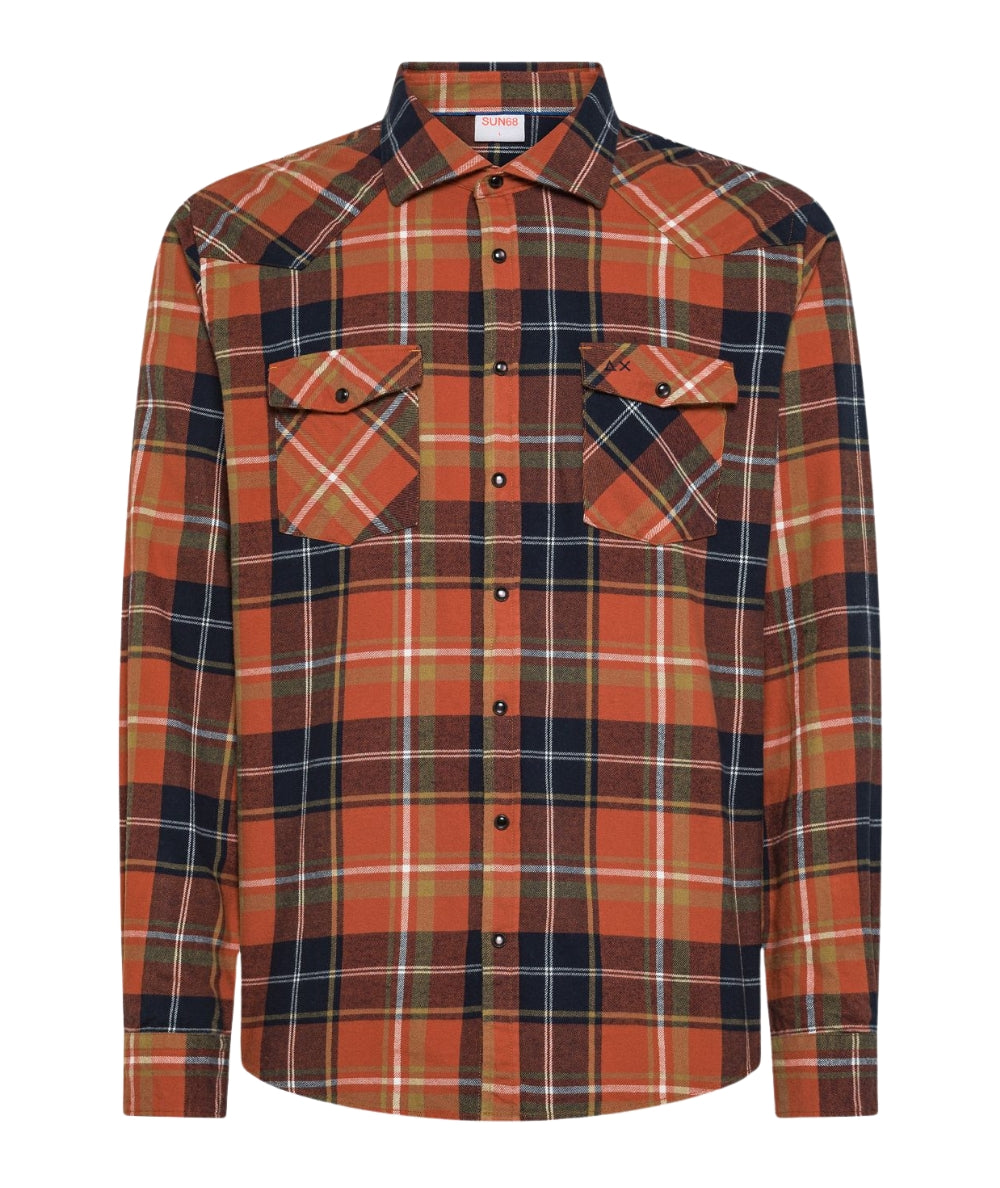 Sun68 Camicia in Fantasia Check S45109 Arancione