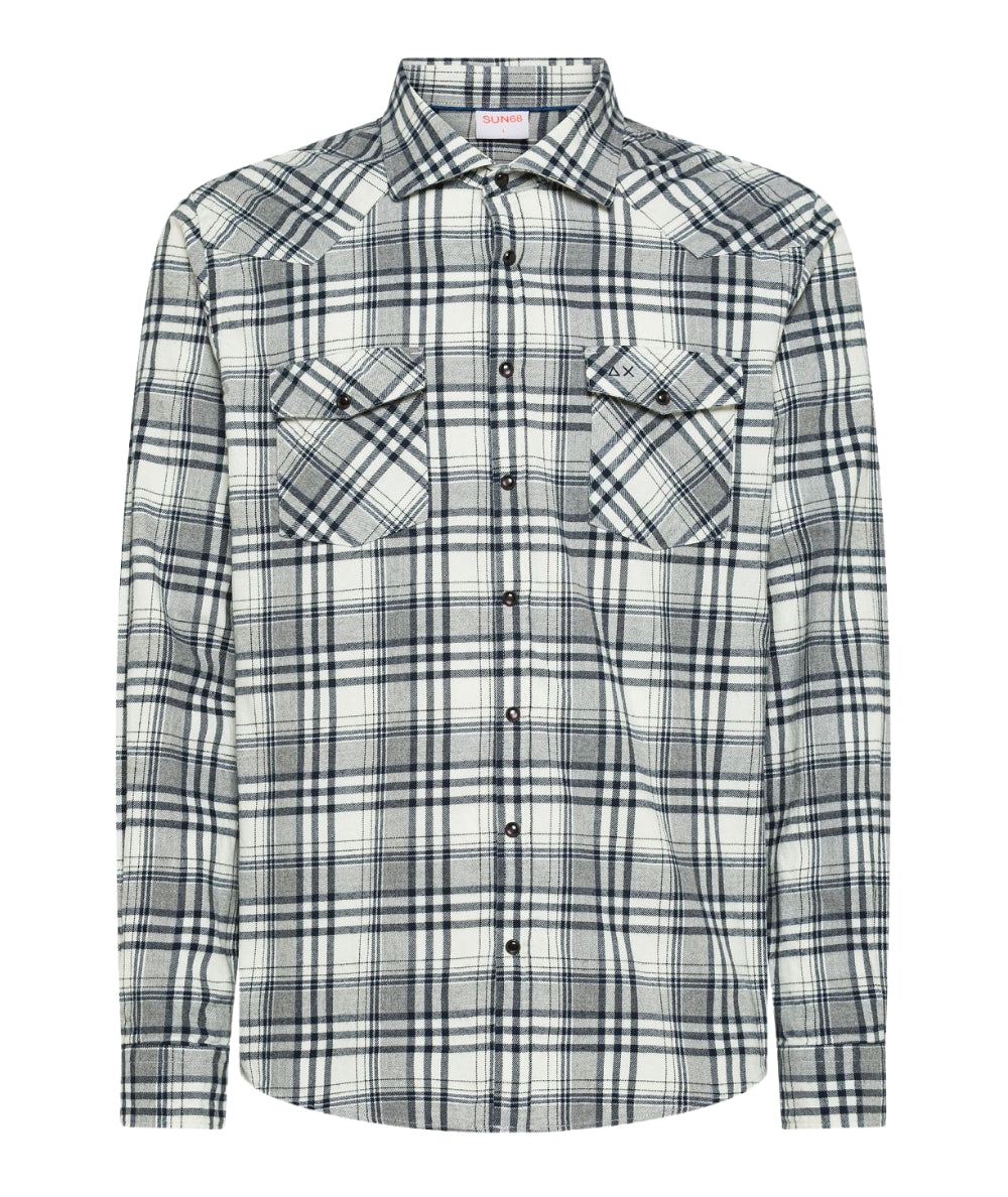 Sun68 Camicia in Fantasia Check S45109 Bianco Panna