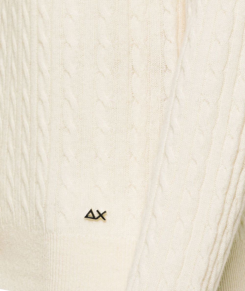 Sun68 Cardigan a Trecce in Lana e Cashmere K46243 Bianco