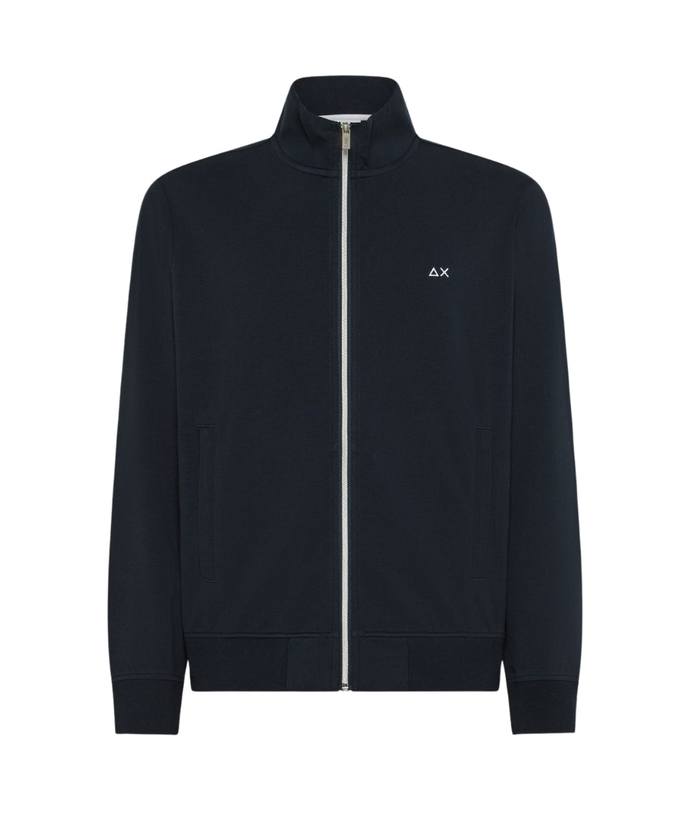 Sun68 Felpa a Collo Alto Full Zip in Cotone Piquet F36111 Blu Navy