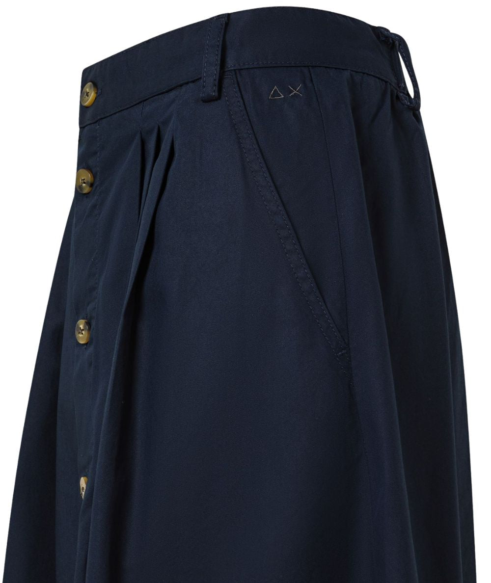 Sun68 Gonna Lunga con Pinces in Misto Cotone P36208 Blu Navy