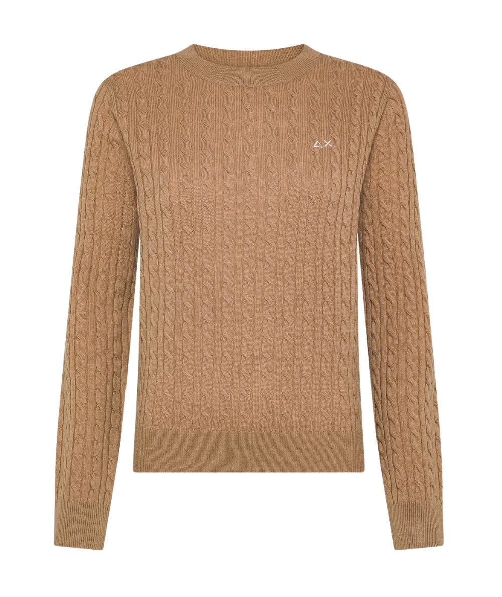 Sun68 Maglione Girocollo a Trecce K45247 Beige