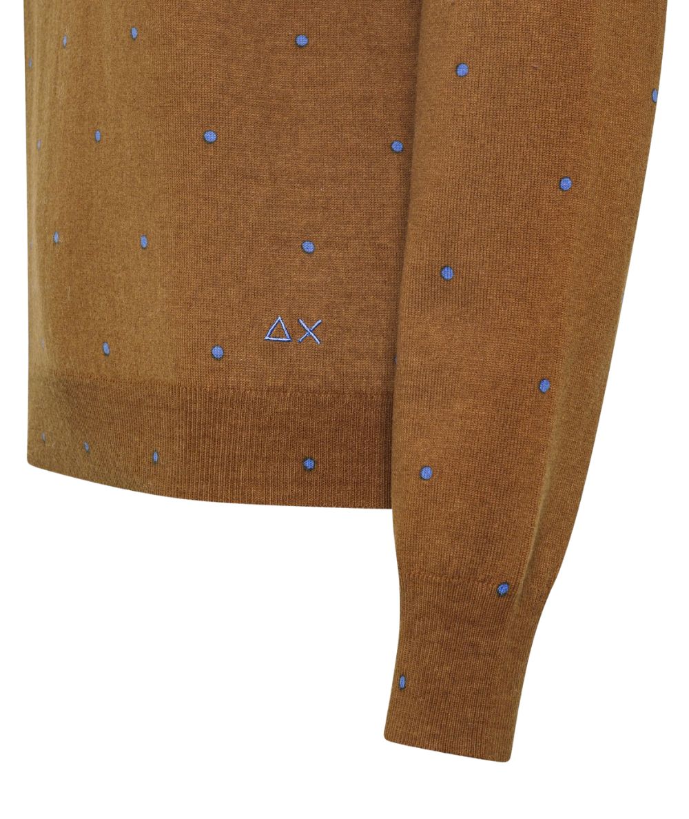 Sun68 Maglione a Pois in Misto Lana e Cotone K46251 Marrone Cacao