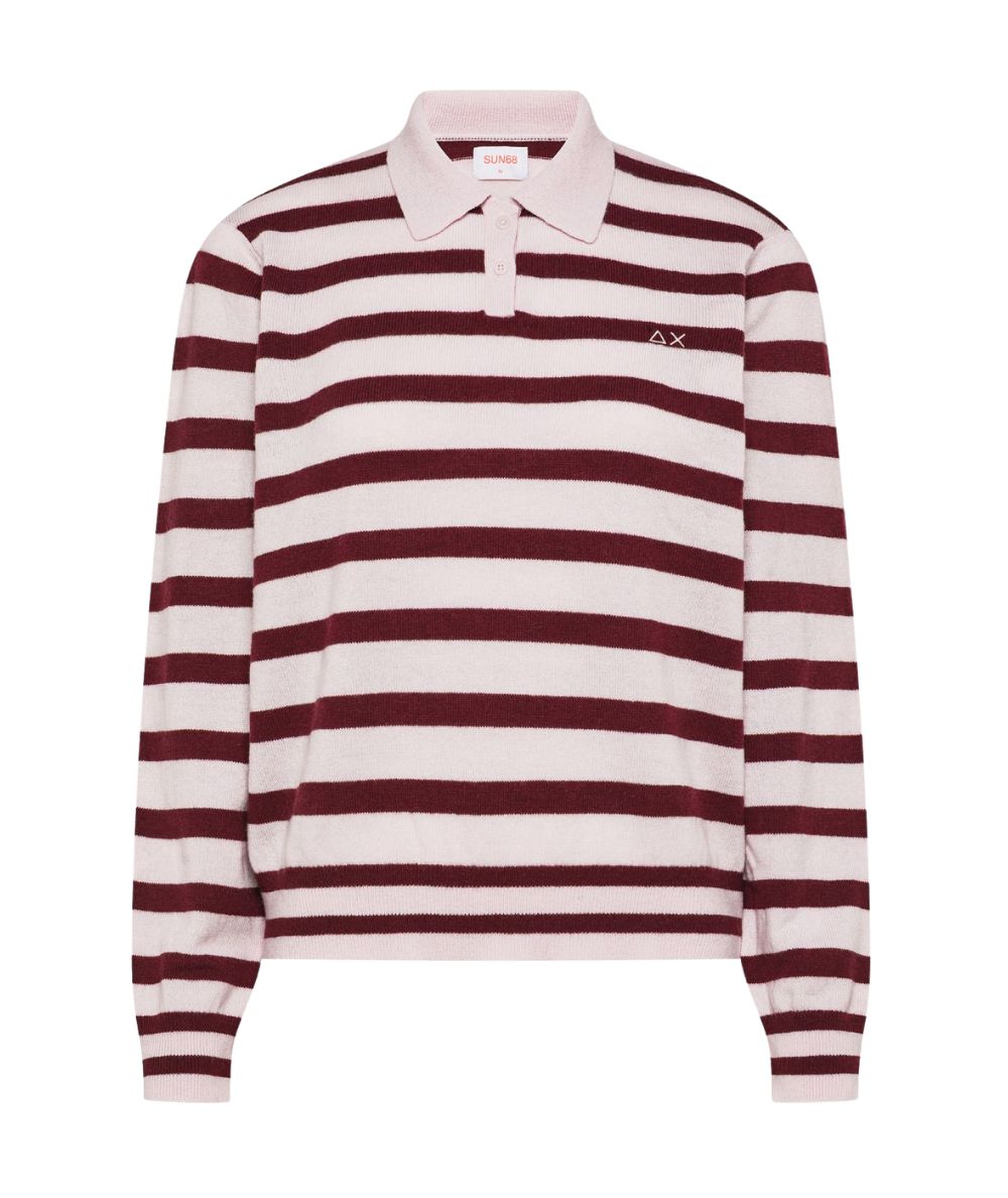 Sun68 Maglione a Polo con Motivo a Righe K46260 Rosa Bordeaux