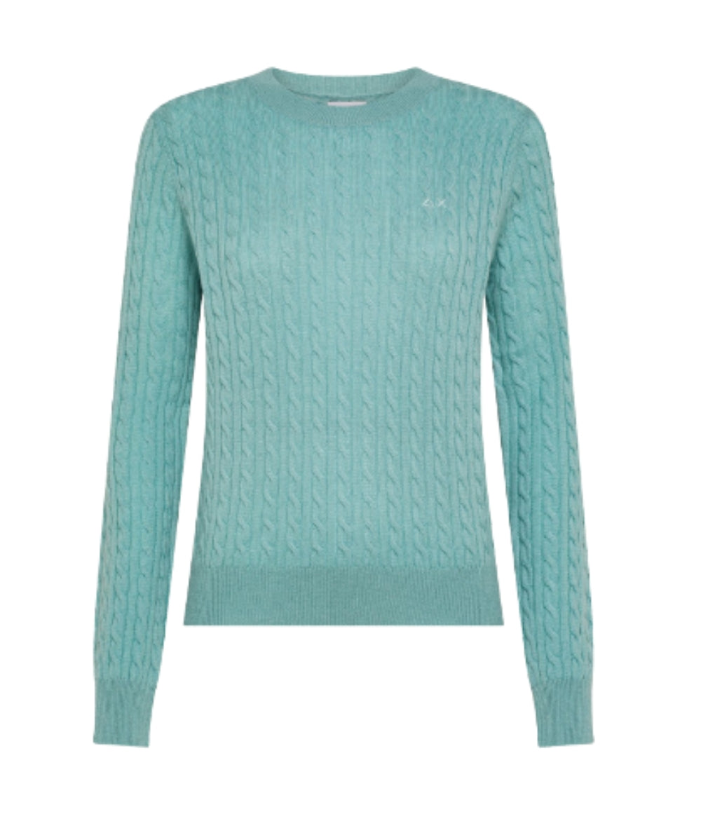 Sun68 Maglione a Trecce K45247 Verde Cenere