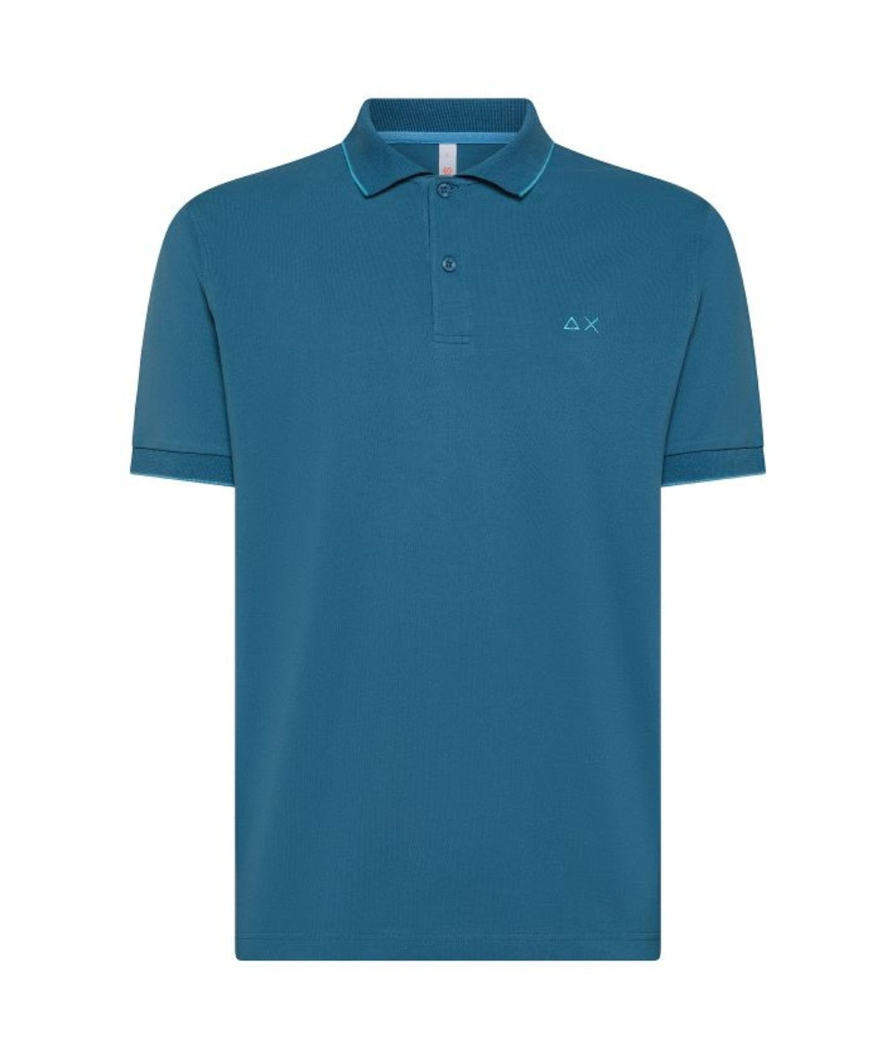 Sun68 Polo Profilo Sottile Contrasto A35110 Blu Avio Scuro