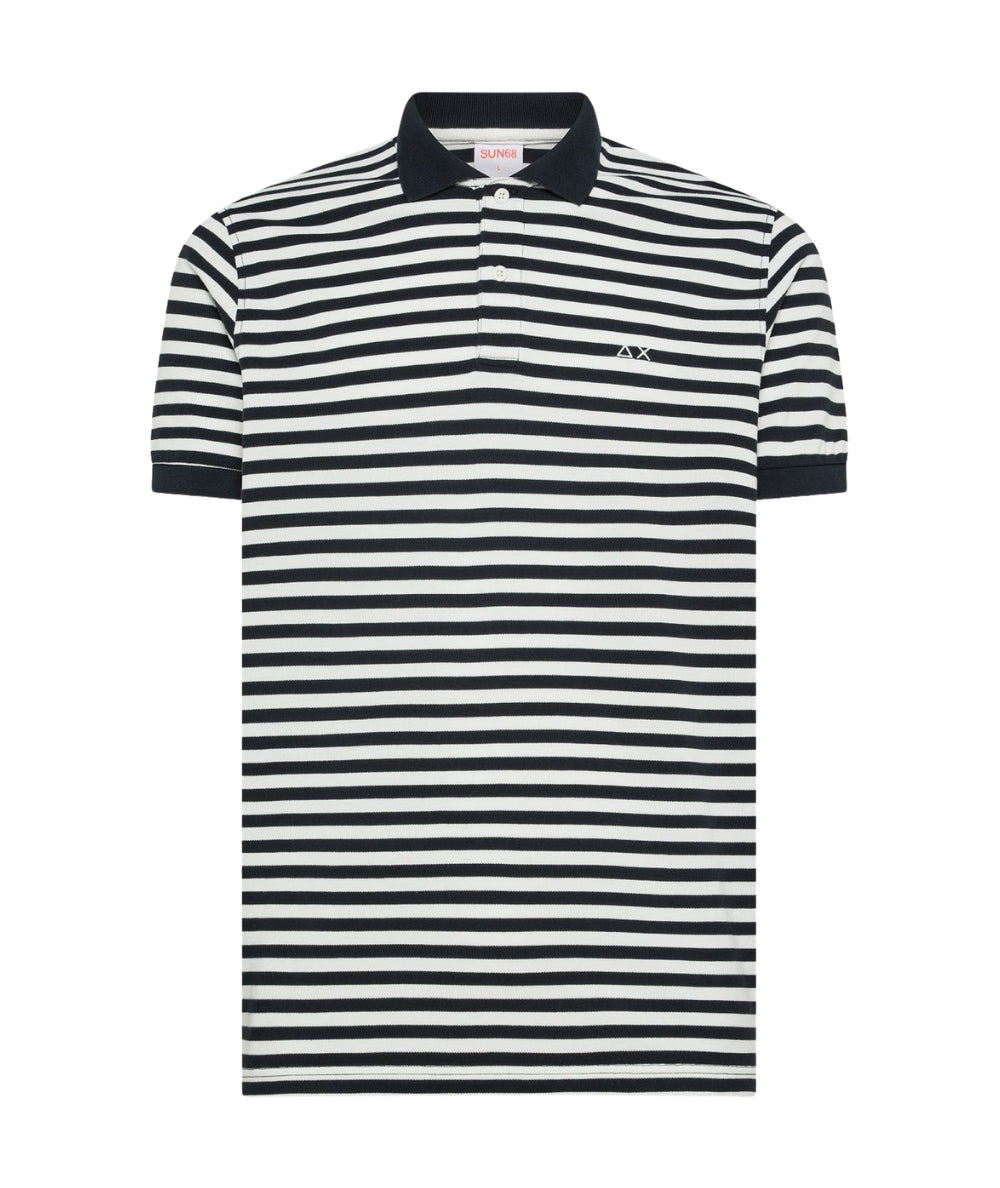 Sun68 Polo a Righe in Cotone Piquet A36128 Blu Bianco