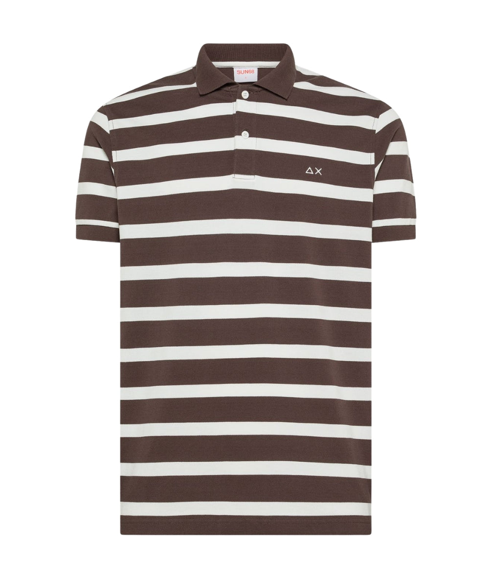 Sun68 Polo a Righe in Cotone Piquet A36128 Marrone Bianco