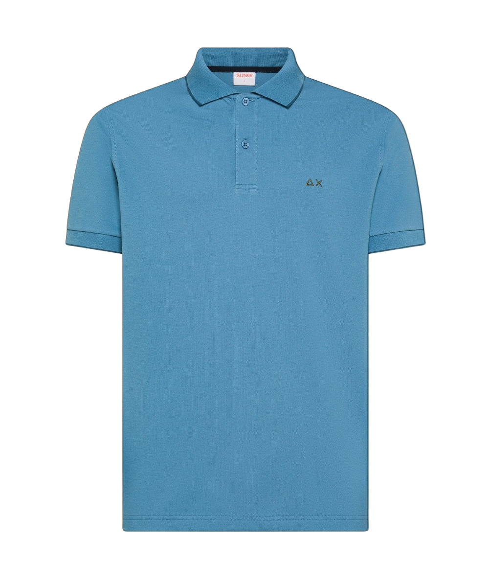 Sun68 Polo in Cotone Piquet con Profili Sottili A36111 Azzurro Avio