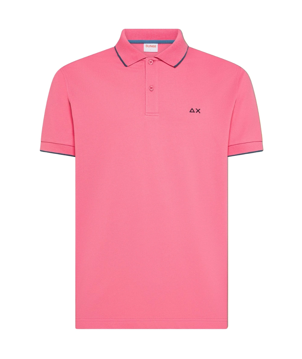 Sun68 Polo in Cotone Piquet con Profili Sottili A36111 Fucsia
