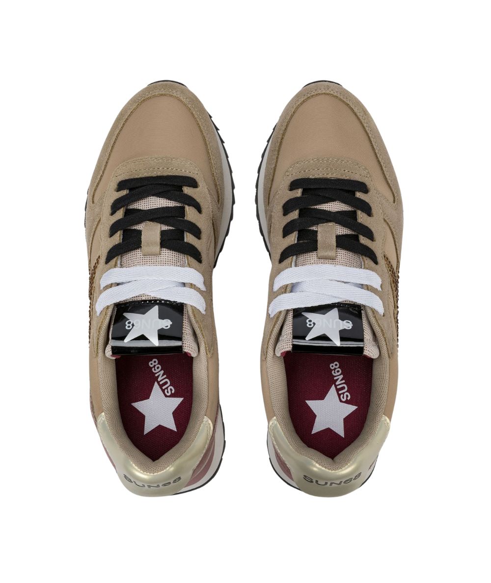 Sun68 Sneakers in Suede e Nylon Stargirl Strass Logo Z46223 Beige