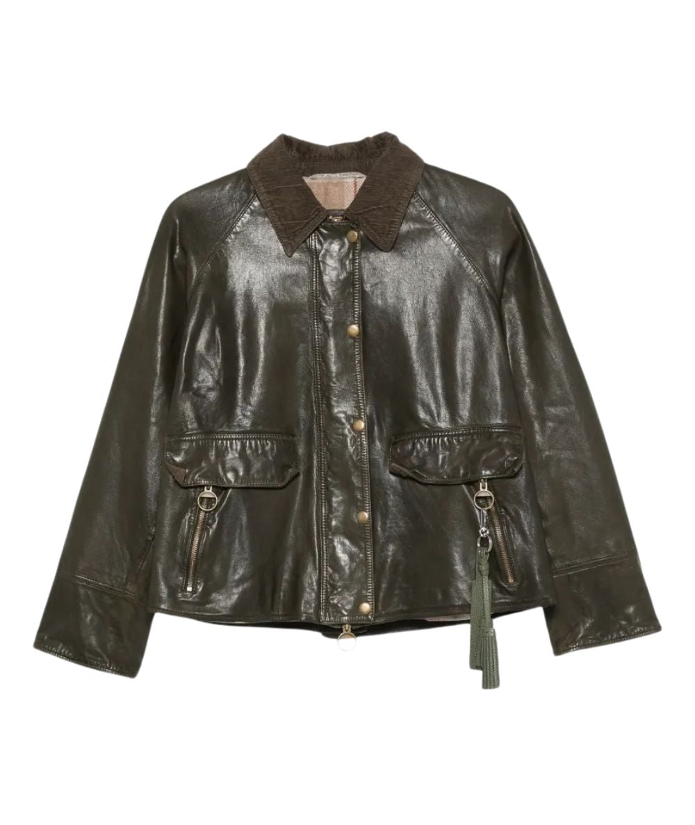 The Jacket Leather Giacca in Pelle con Int. Scozzese Glamis Verde