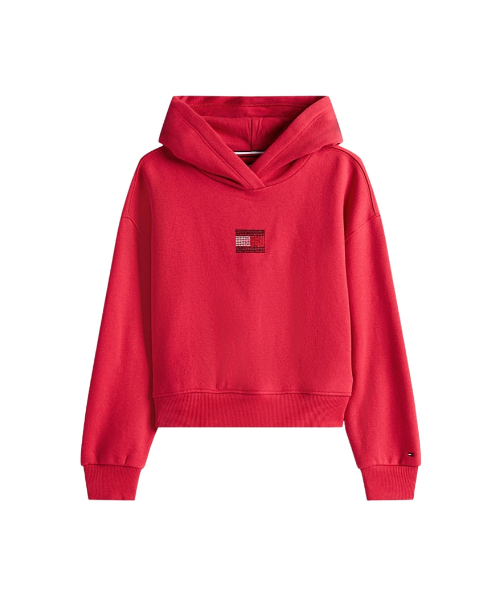 Tommy Hilfiger Felpa con Cappuccio e Logo in Strass KG0KG09016 Rosso