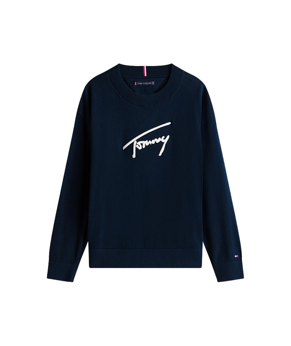 Tommy Hilfiger Maglione Girocollo con Logo Firma KB0KB09974 Blu Navy