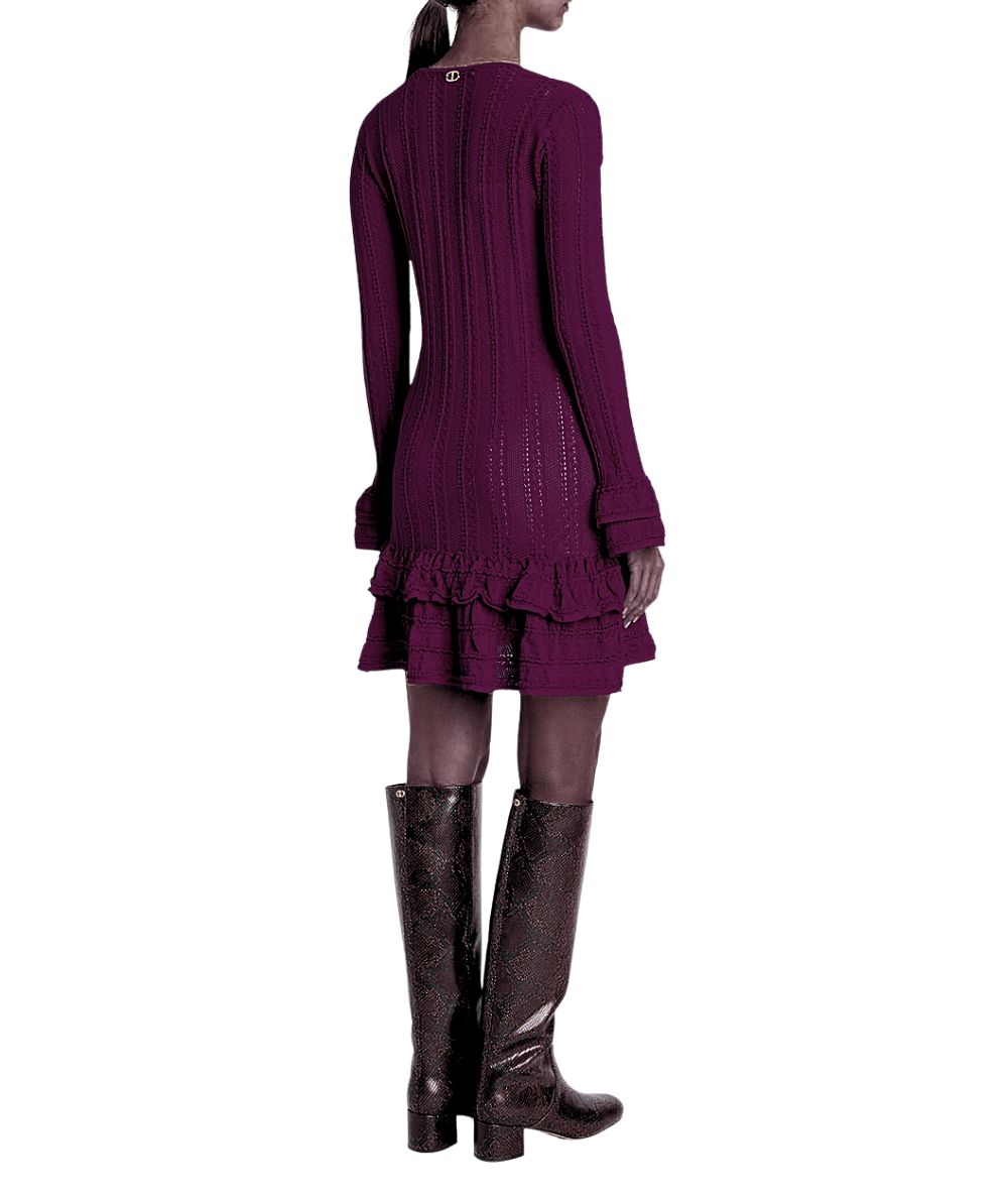 Twinset Abito in Maglia con Balze 252TP3180 Vinaccia