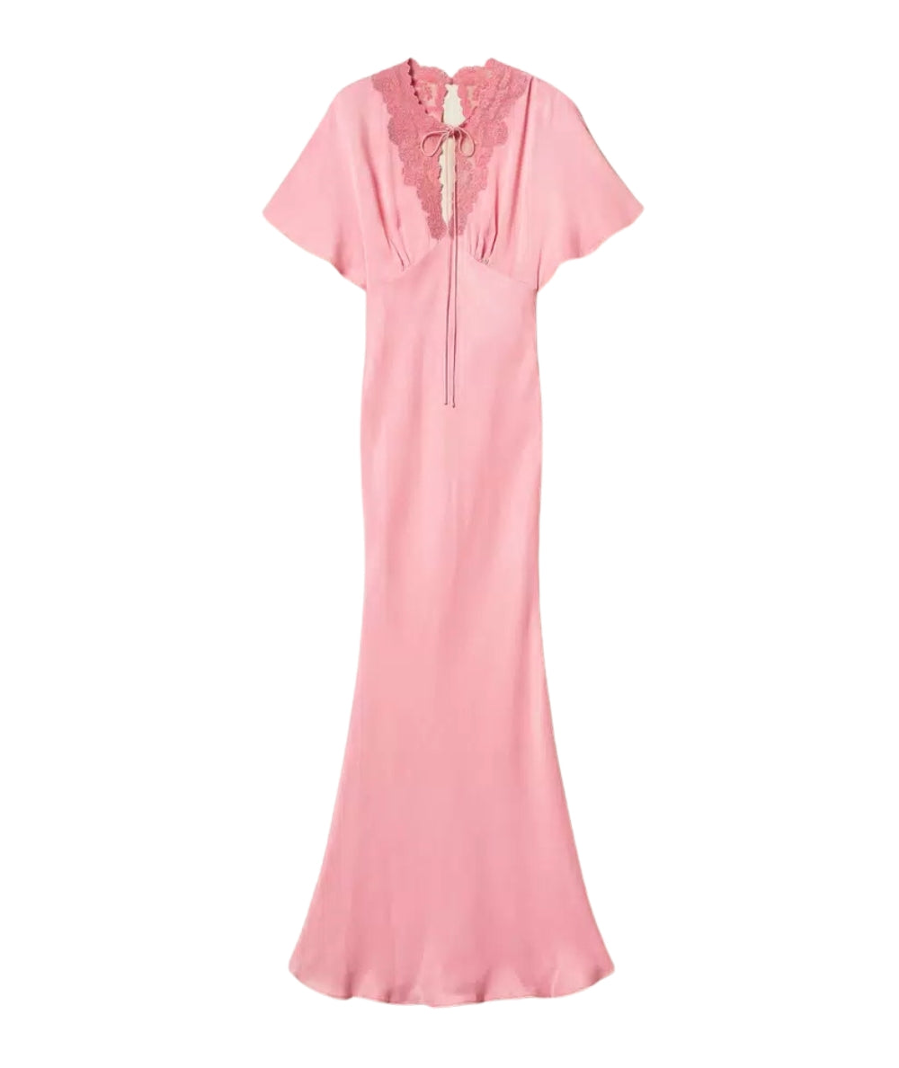 Twinset Abito Lungo con Ricamo Smerlato 261TP212B Rosa