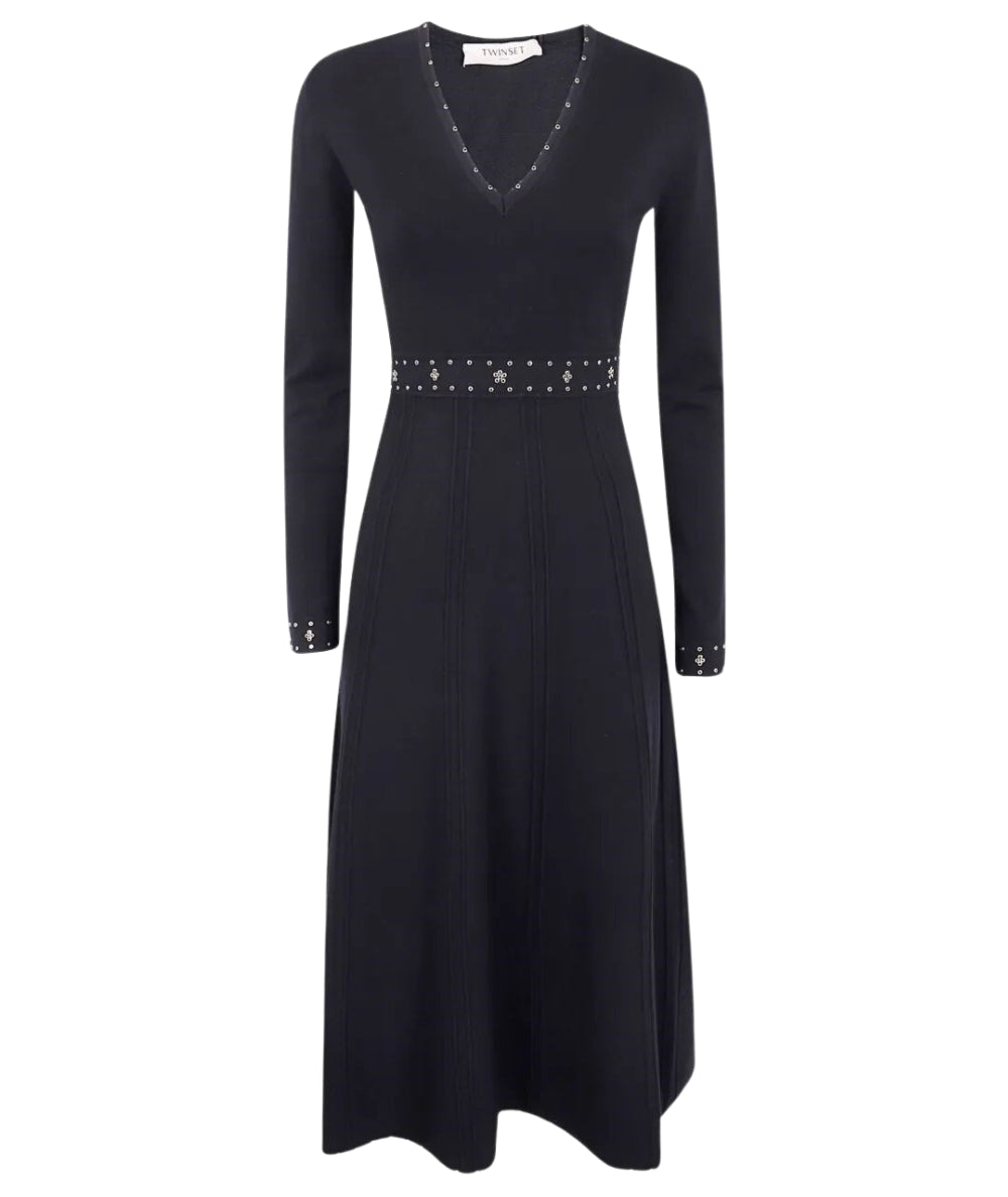 Twinset Abito Scollo a V con Applicazioni 252TP3271 Nero