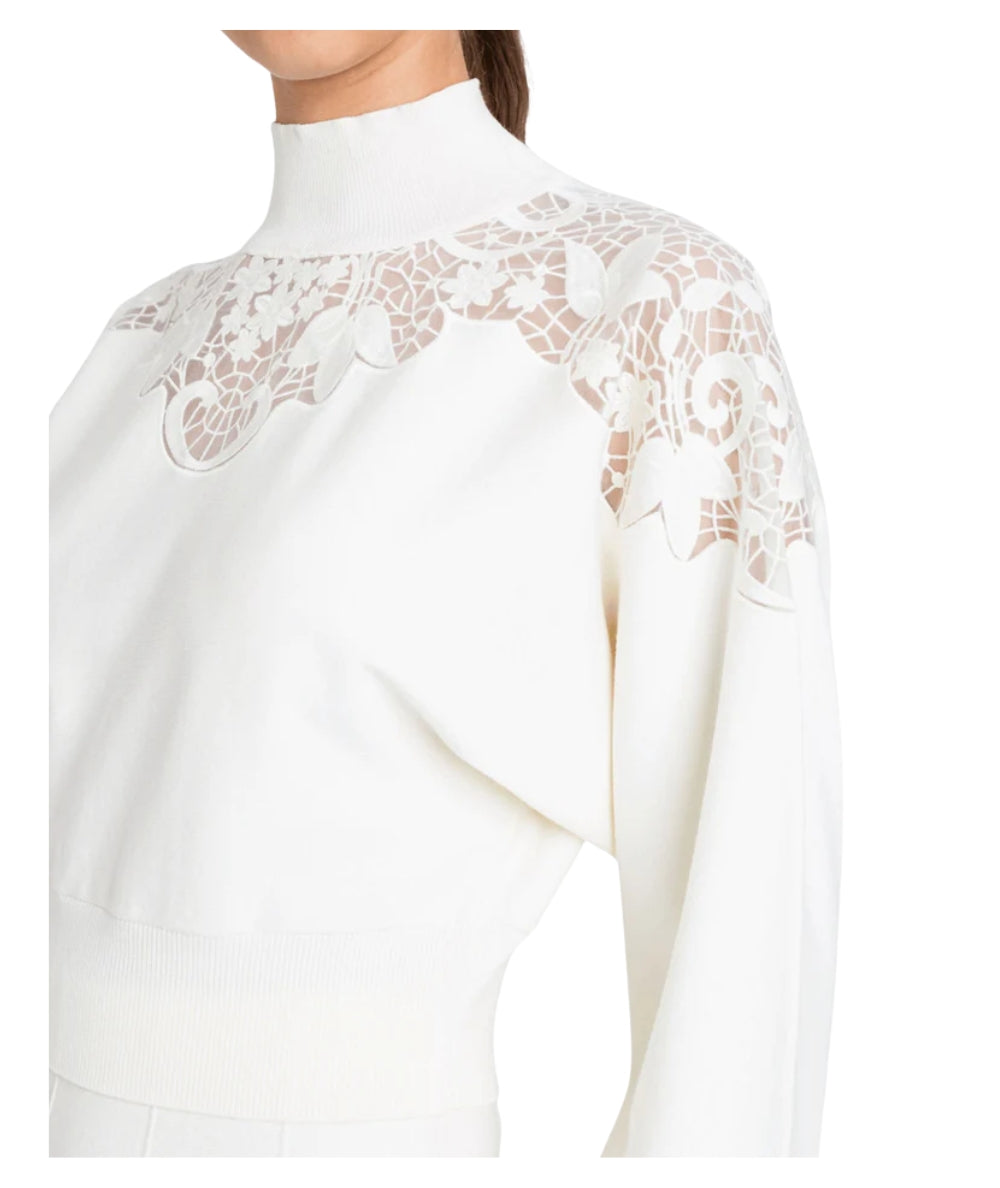 Twinset Lupetto con Dettagli in Pizzo 252TP3406 Bianco