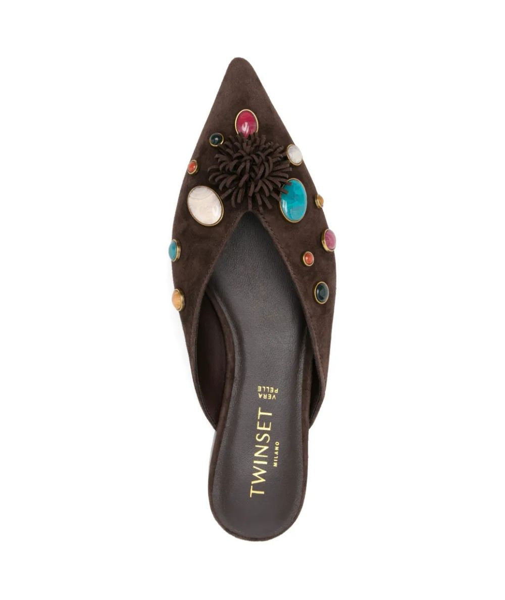 Twinset Mules in Suede con Applicazioni 261TGT060 Marrone