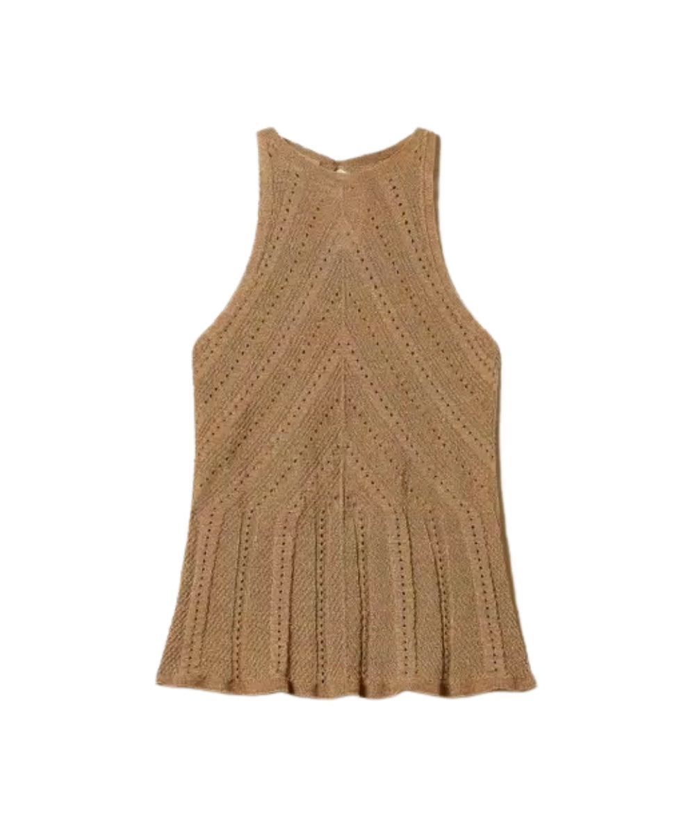 Twinset Top in Maglia Traforata con Lurex 261TT3210 Oro