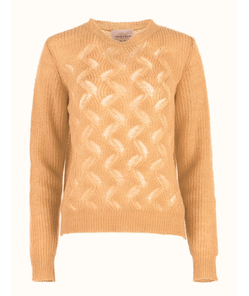 VICARIO CINQUE Maglione in Mohair Intarsiato MURITTA925 Cammello