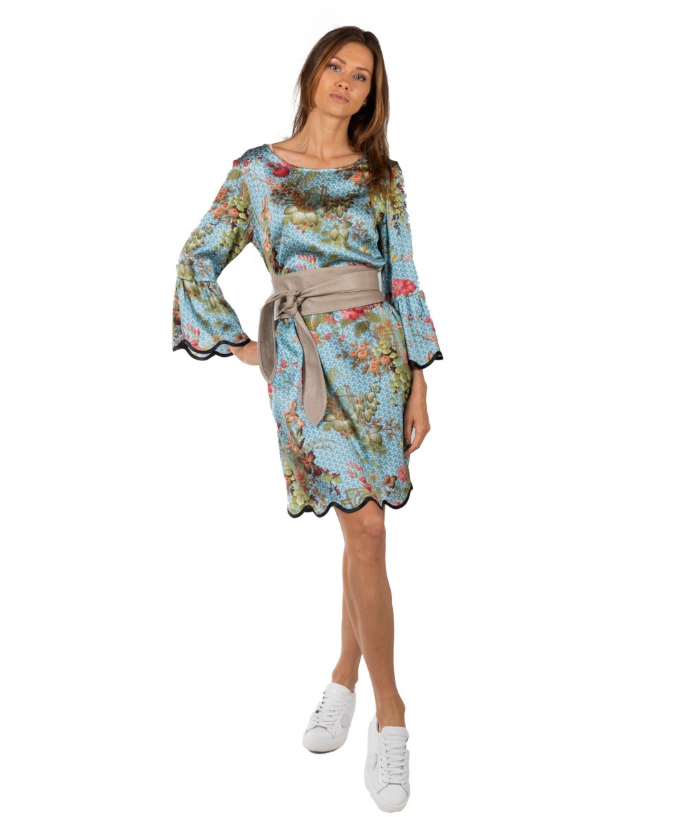 Shirtaporter Abito In Seta Stampata Dr1439 Giardino Zen Azzurro