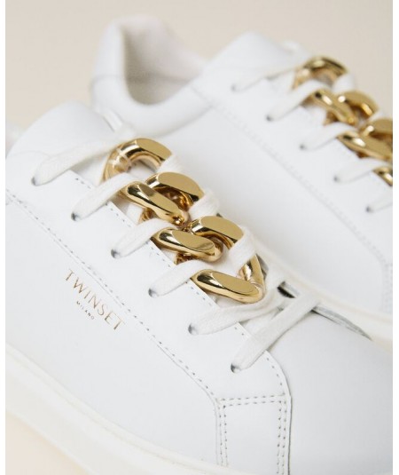 TWINSET LEATHER SNEAKERS WITH CHAIN 221TCP200 OPTICAL WHITE