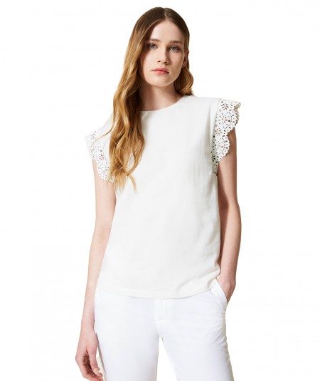 TWINSET T-SHIRT WITH LASER EMBROIDERY 221TT210H WHITE