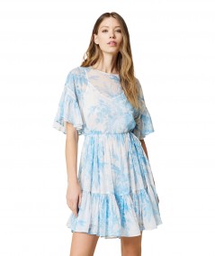 TWINSET SHORT DRESS WITH FLORAL PRINT 221TP2712 LIGHT BLUE