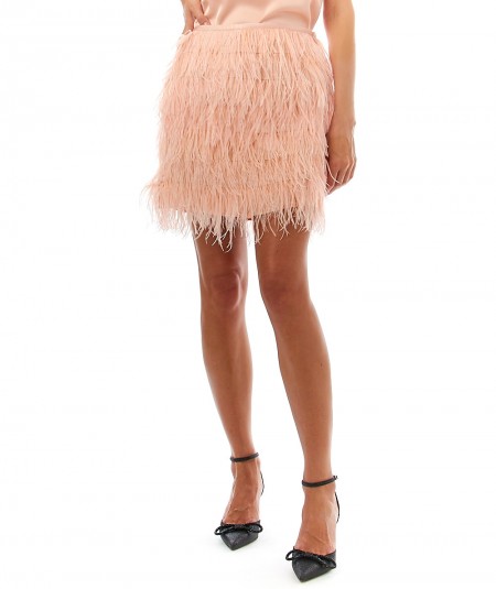 TWINSET SATIN MINISKIRT WITH FEATHERS 222TP2601 PINK