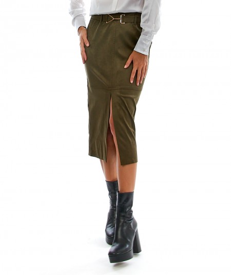 D.EXTERIOR PENCIL SKIRT WITH SUEDE EFFECT 55629 OLIVE GREEN