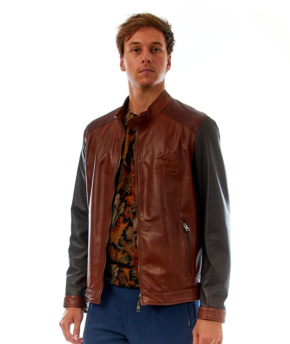 ETRO LEATHER BIKER WITH ETRO CUBE LOGO 1L965 7911 0100 BROWN