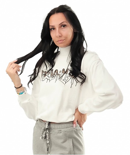 DISCLAIMER PRINTED SWEATSHIRT WITH STUDS 53233 WHITE