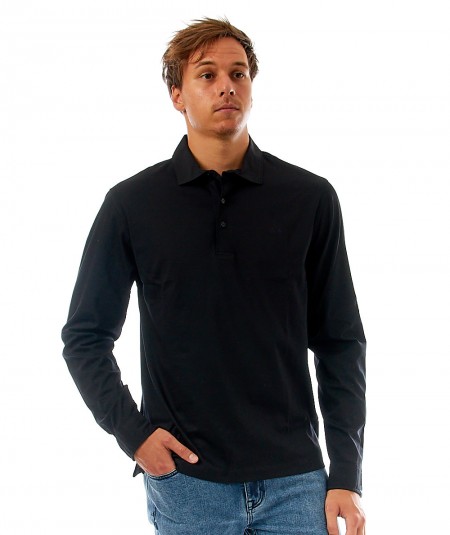 SUN68 POLO SHIRT WITH LONG SLEEVES T42103 BLACK