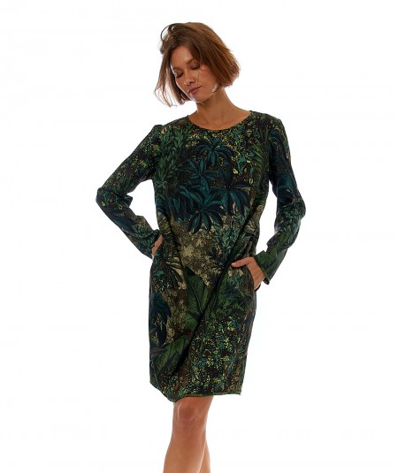 SHIRTAPORTER TUNIC DRESS WITH FOREST PRINT DR2817