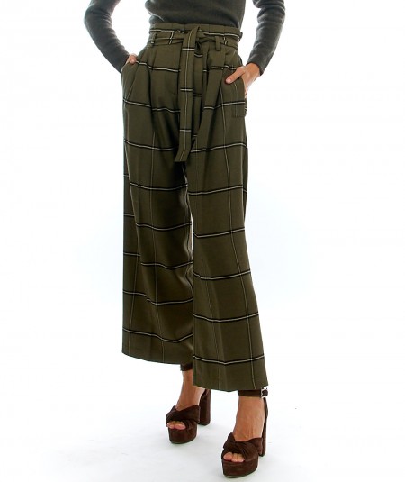 PINKO CHECK TROUSERS WITH BELT POLDA 1 GREEN