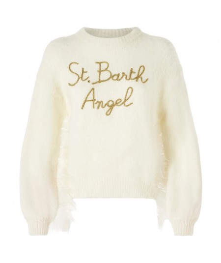 MC2 SAINT BARTH JUMPER WITH ST. BARTH ANGEL EMBROIDERY AND FEATHERS DANYA SOFT WHITE