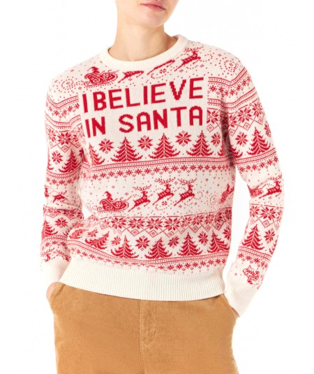 MC2 SAINT BARTH JUMPER WITH CHRISTMAS MOTIF AND I BELIEVE IN SANTA EMBROIDERY NEW QUEEN P WHITE RED