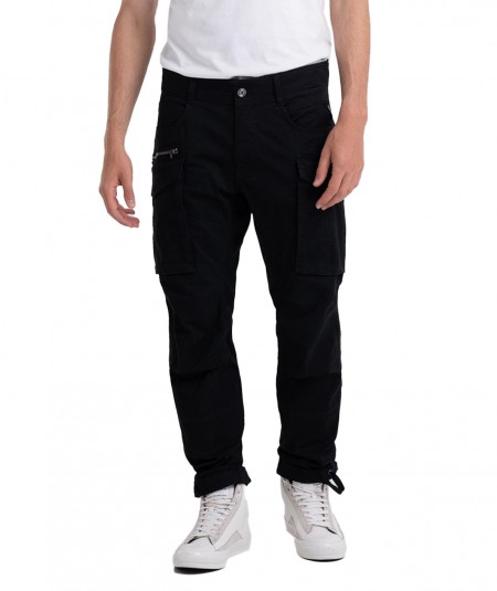 REPLAY CARGO TROUSERS IN STRETCH COTTON TWILL M9873A BLACK