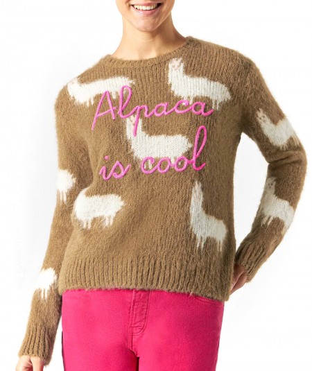 MC2 SAINT BARTH JUMPER WITH ALPACA MOTIF AND ALPACA IS COOL EMBROIDERY NEW QUEEN SOFT P CAMEL WHITE