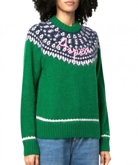 MC2 SAINT BARTH SWEATER WITH JAQUARD WORKMANSHIP AND ASPEN EMBROIDERY NEW QUEEN NORDIC SOFT GREEN