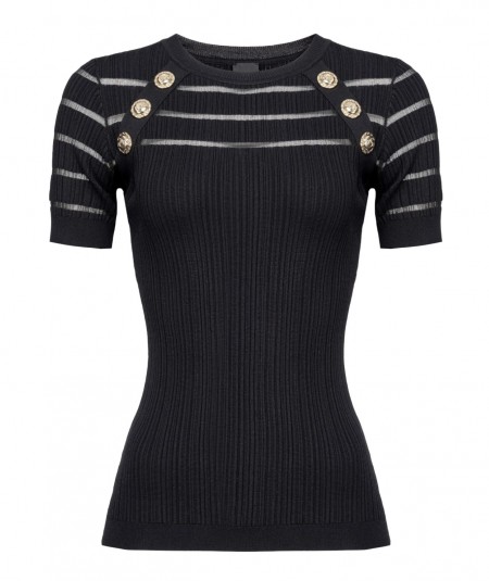 PINKO RIBBED KNIT WITH TRANSPARENCIES AND BUTTONS SEABORNE BLACK