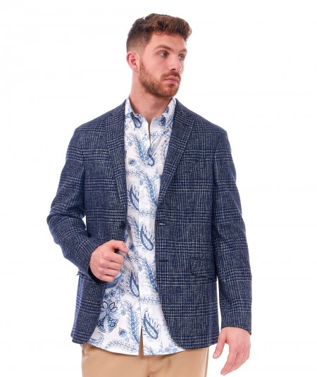 ETRO TAILORED JACKET WITH CHECK PATTERN 11807 NAVY BLUE