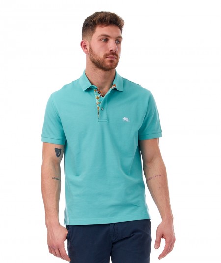 ETRO COTTON POLO SHIRT WITH PATTERNED DETAILS 1Y142 9440 AQUAMARINE